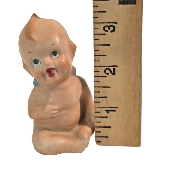 Vintage Kewpie Doll Figurine Bisque Baby Blue Wings Sitting Ceramic Figure 3 in - Picture 8 of 8
